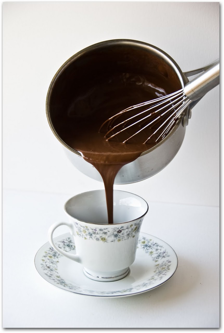 Spiced chocolate poured into cup