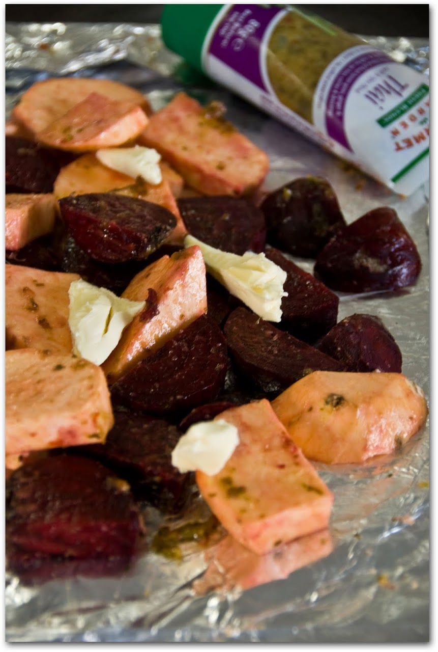 Sweet potatoes and beets with Thai sauce