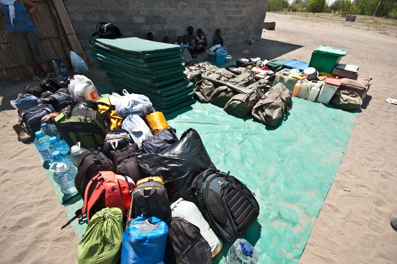 Packing supplies for stay at the Okavango